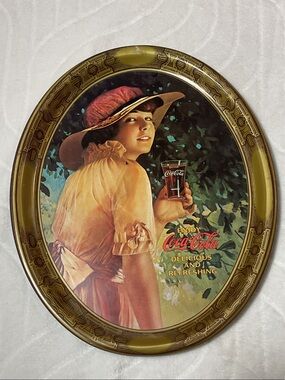 Coca-Cola vintage 1976 reproduction Woman in Pink Dress with Gold Frame